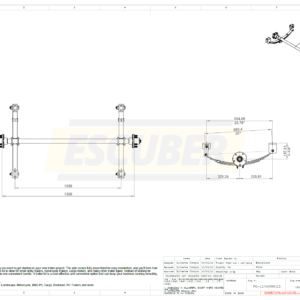 Trailer Axle with Leaf Spring 1300mm Long - 2,000 lbs / 900 kg
