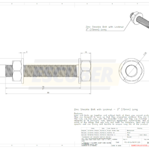 Zinc Shackle Bolt with Locknut - M12x75mm - 1/2"x3" Long